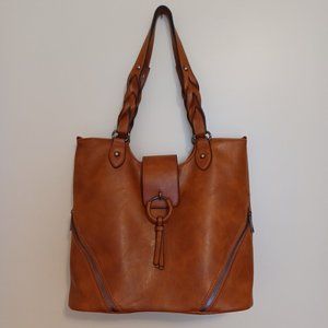 Sam & Hadley  Faux Leather Brown/Tan Shoulder Bag Purse Tote Bag NWOT